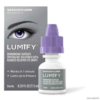 Lumify Oogdruppels 7,5 ml (0.25 fl oz) - Klinisch bewezen roodheidverlichting binnen 1 minuut, voor heldere, stralende ogen tot 8 uur. Geschikt voor dagelijks gebruik, zonder conserveringsmiddelen. Grotere verpakking voor langdurig gebruik, veilig voor gevoelige ogen.